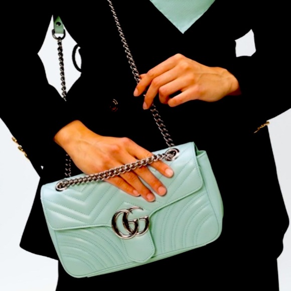 Rare & Limited Edition Gucci Marmont Small GG Matelassé Pastel Green Calfskin! - Picture 4 of 16